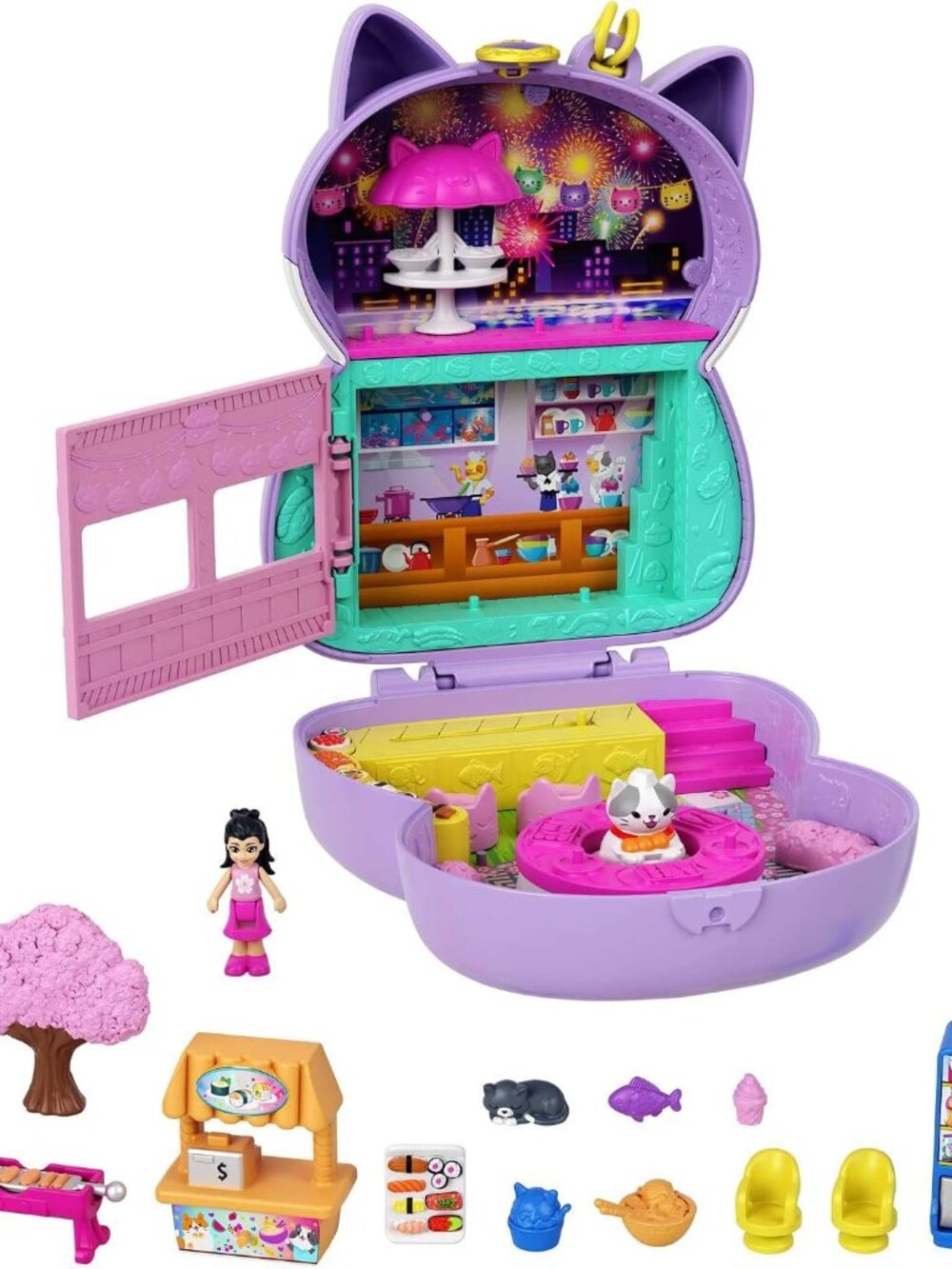 NWT Discontinued Polly Pocket Sushi Shop Cat Compact